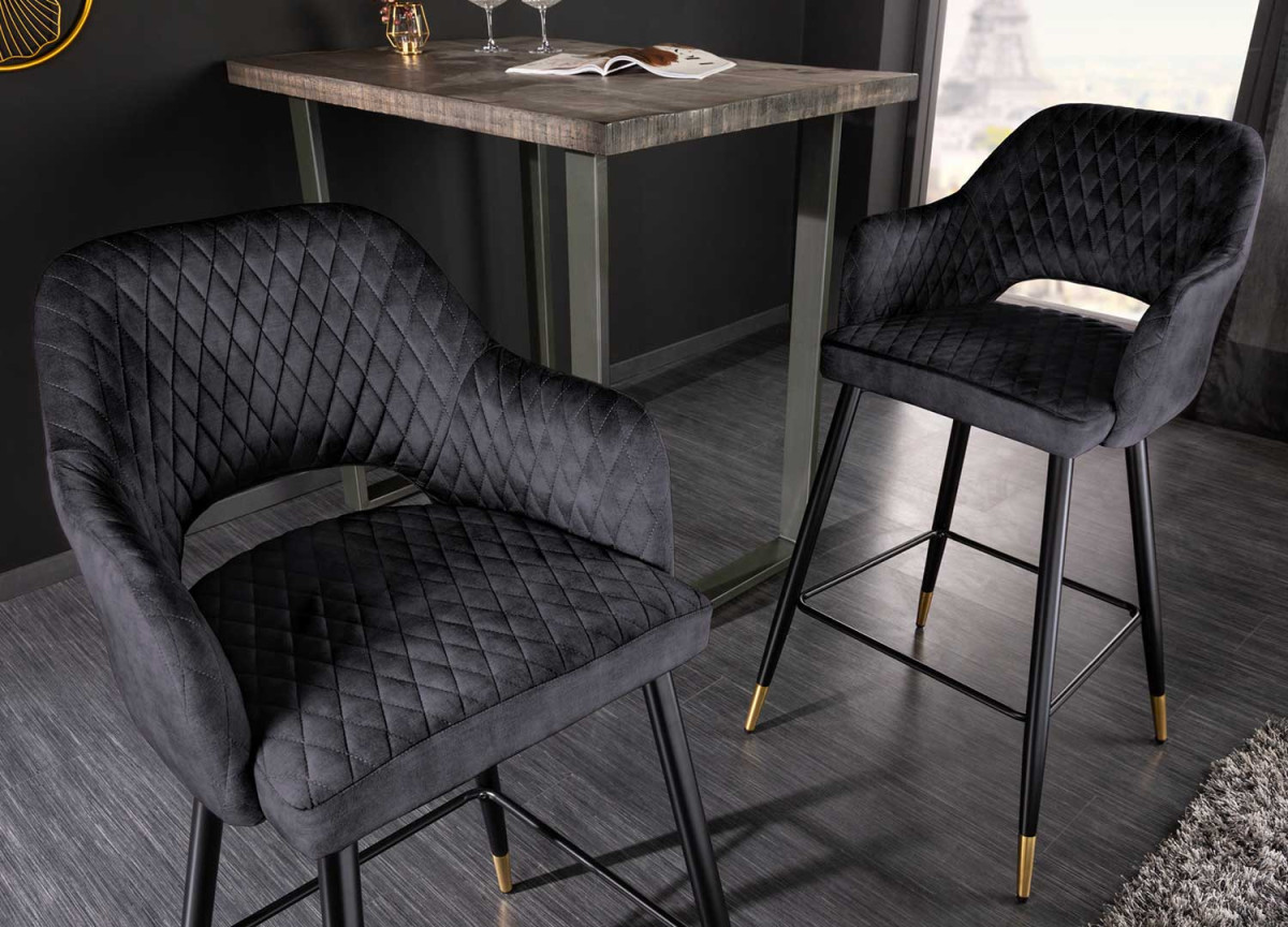 Tabouret de bar confortable en velours anthracite