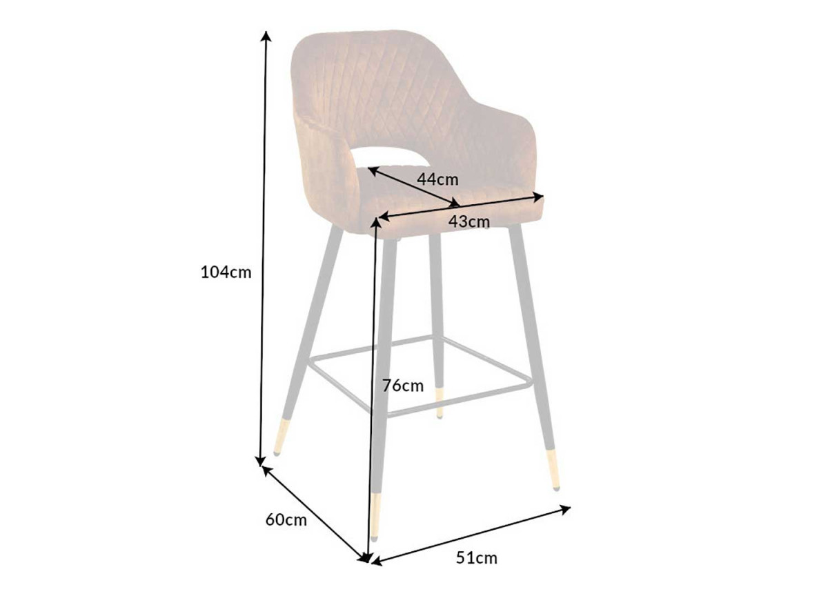 Tabouret de bar confortable en velours jaune moutarde