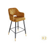 Tabouret de bar confortable en velours jaune moutarde