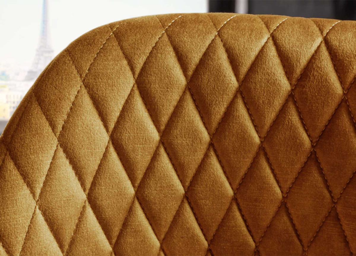 Tabouret de bar confortable en velours jaune moutarde