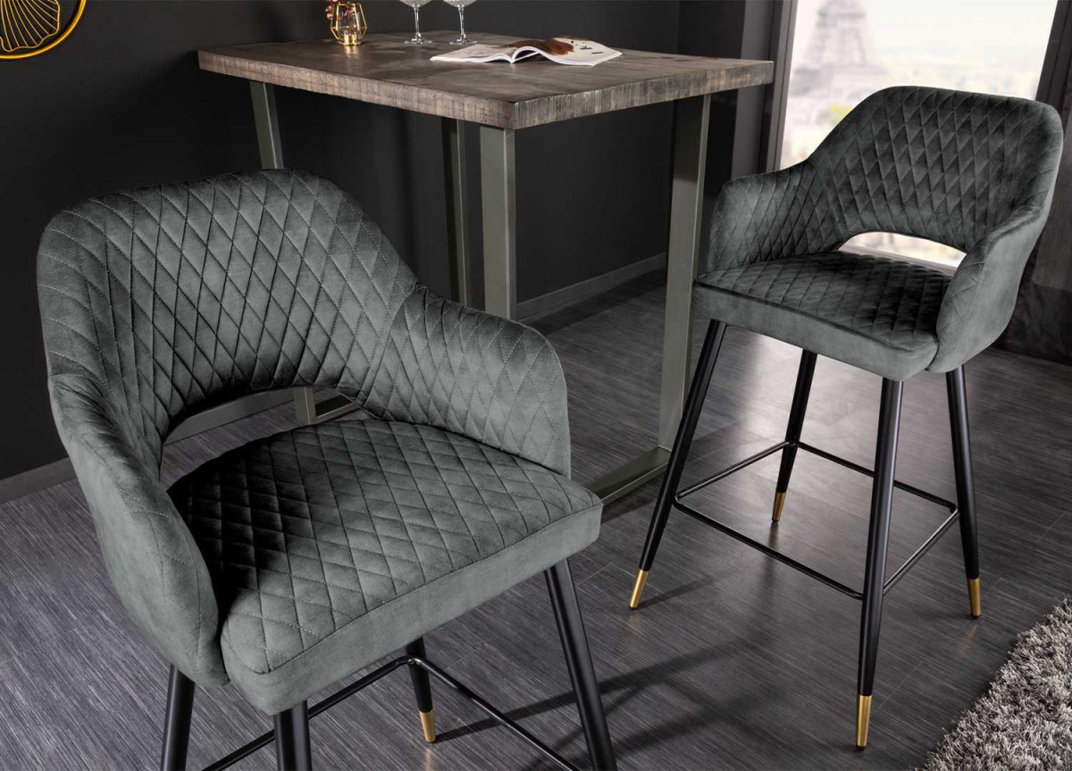 Tabouret de bar confortable en velours gris-vert