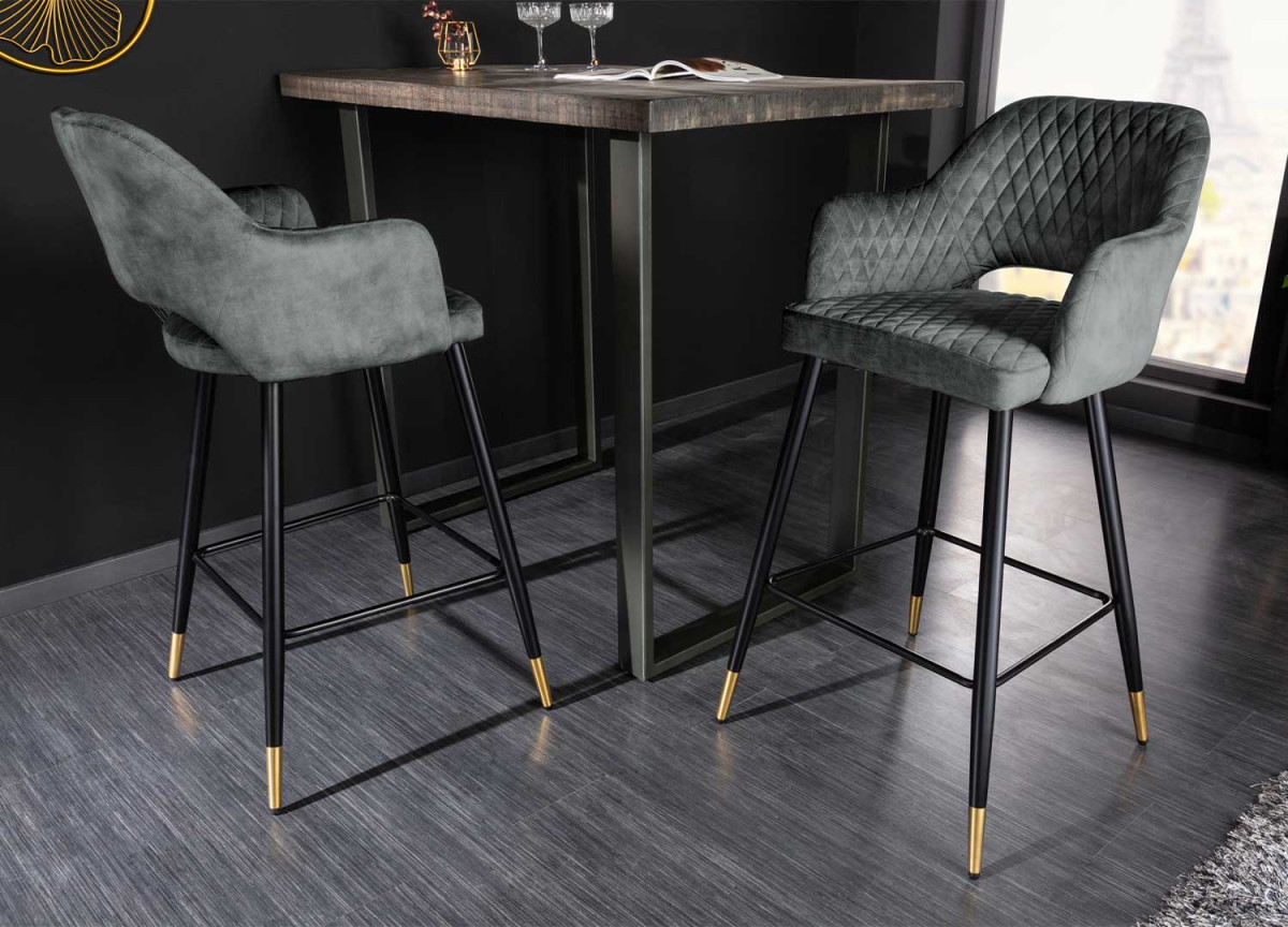 Tabouret de bar confortable en velours gris-vert
