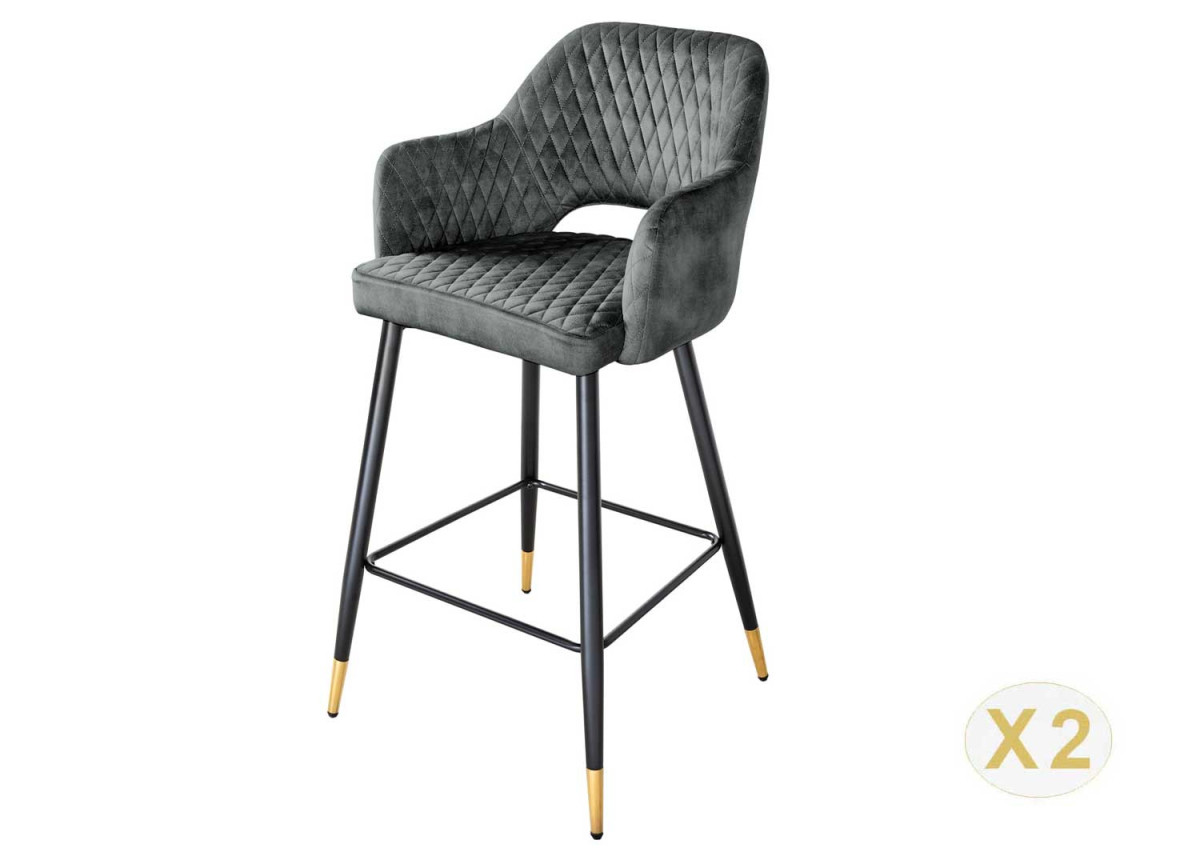 Tabouret de bar confortable en velours gris-vert