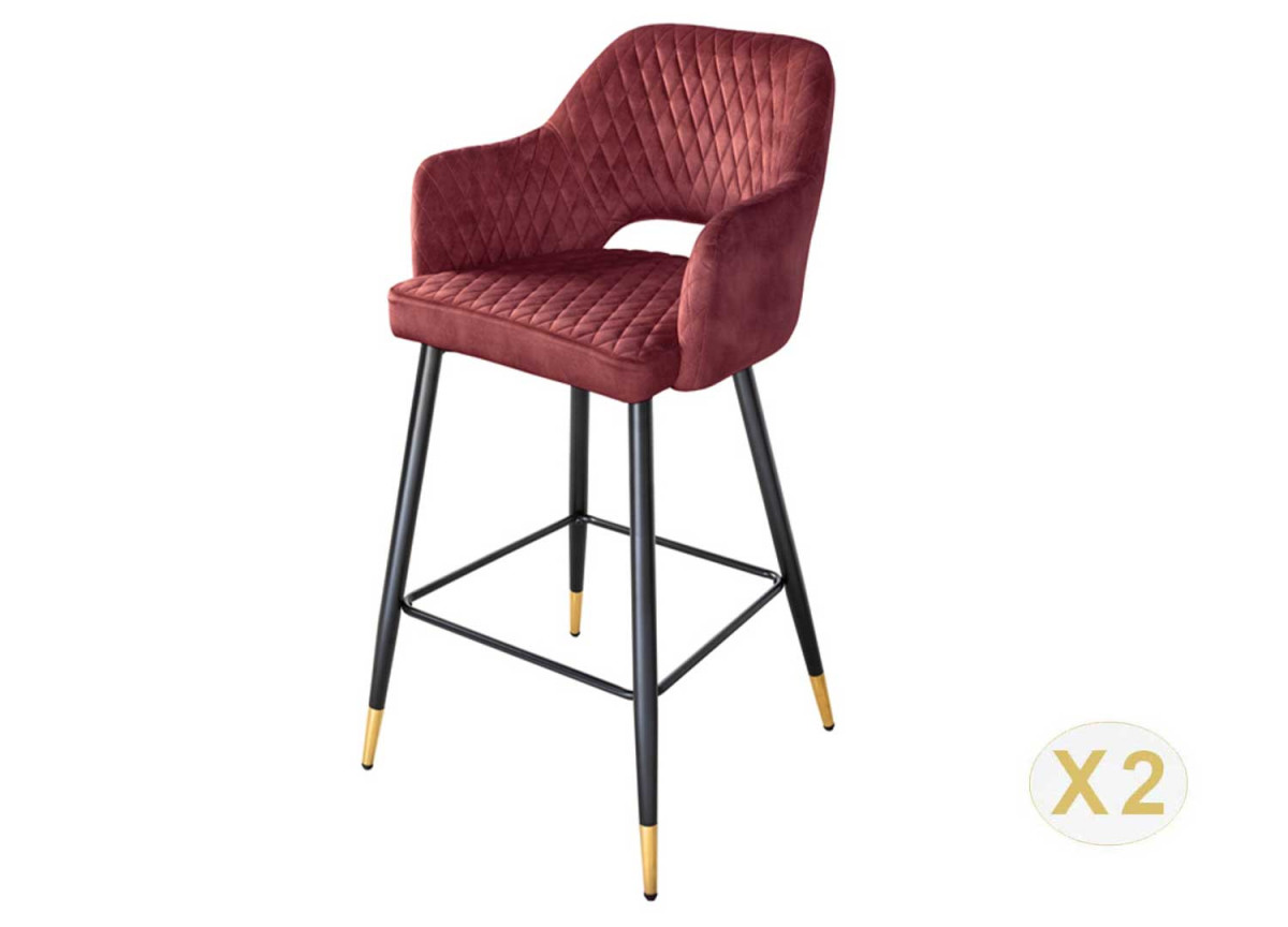 Tabouret de bar confortable en velours rouge bordeaux