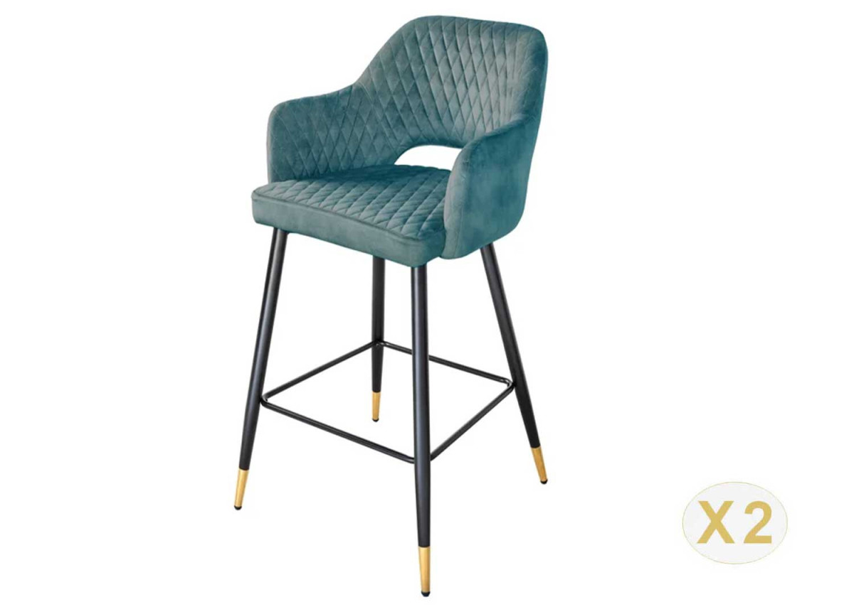 Tabouret de bar confortable en velours bleu pétrole