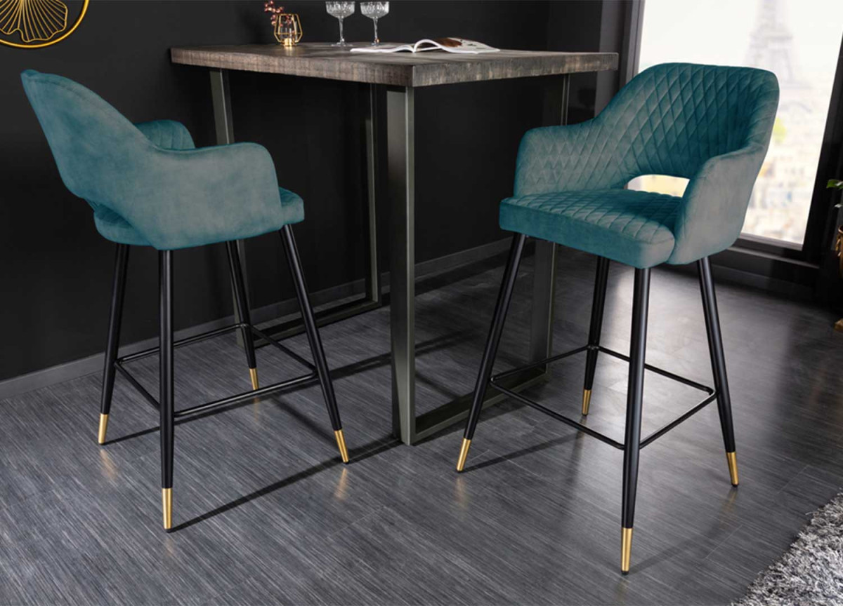 Tabouret de bar confortable en velours bleu pétrole