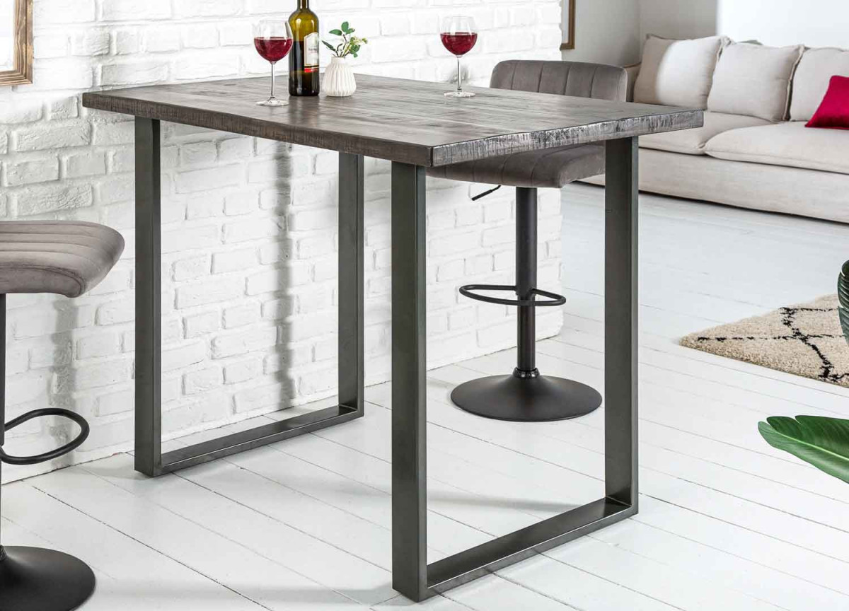 Table de bar rectangulaire en manguier grisé