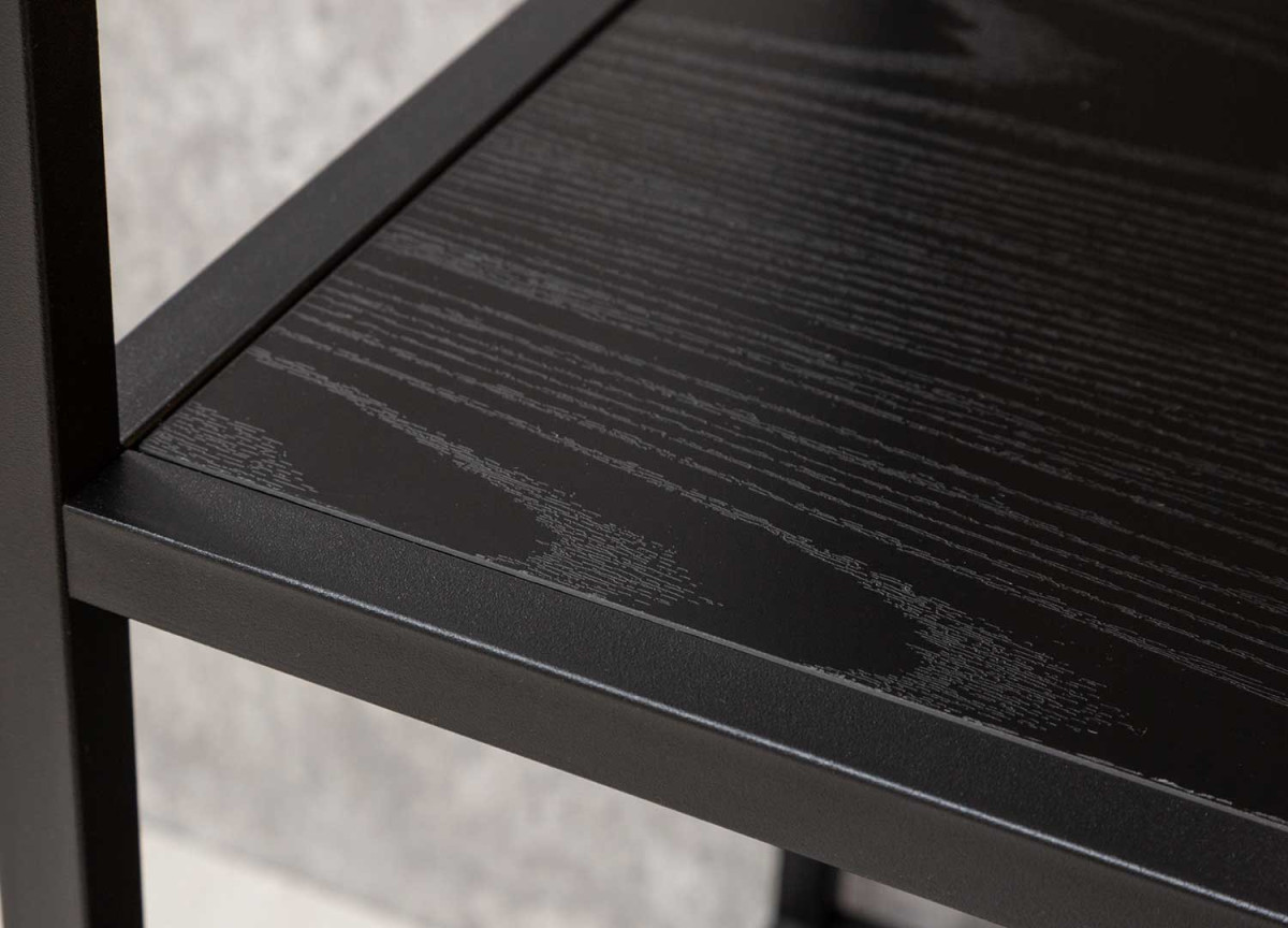 Meuble étagère haute bois frêne foncé et métal