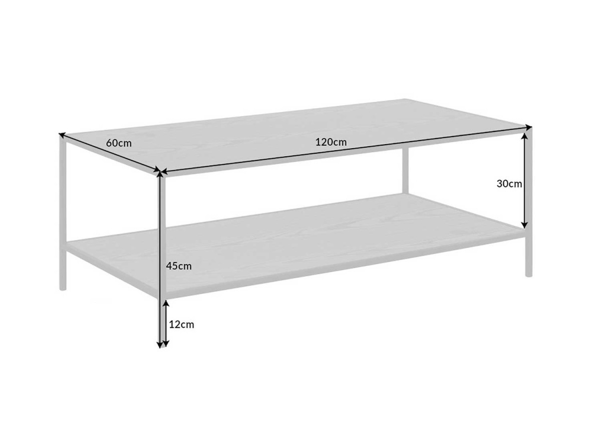 Table basse frêne foncé et métal noir mat 120 cm