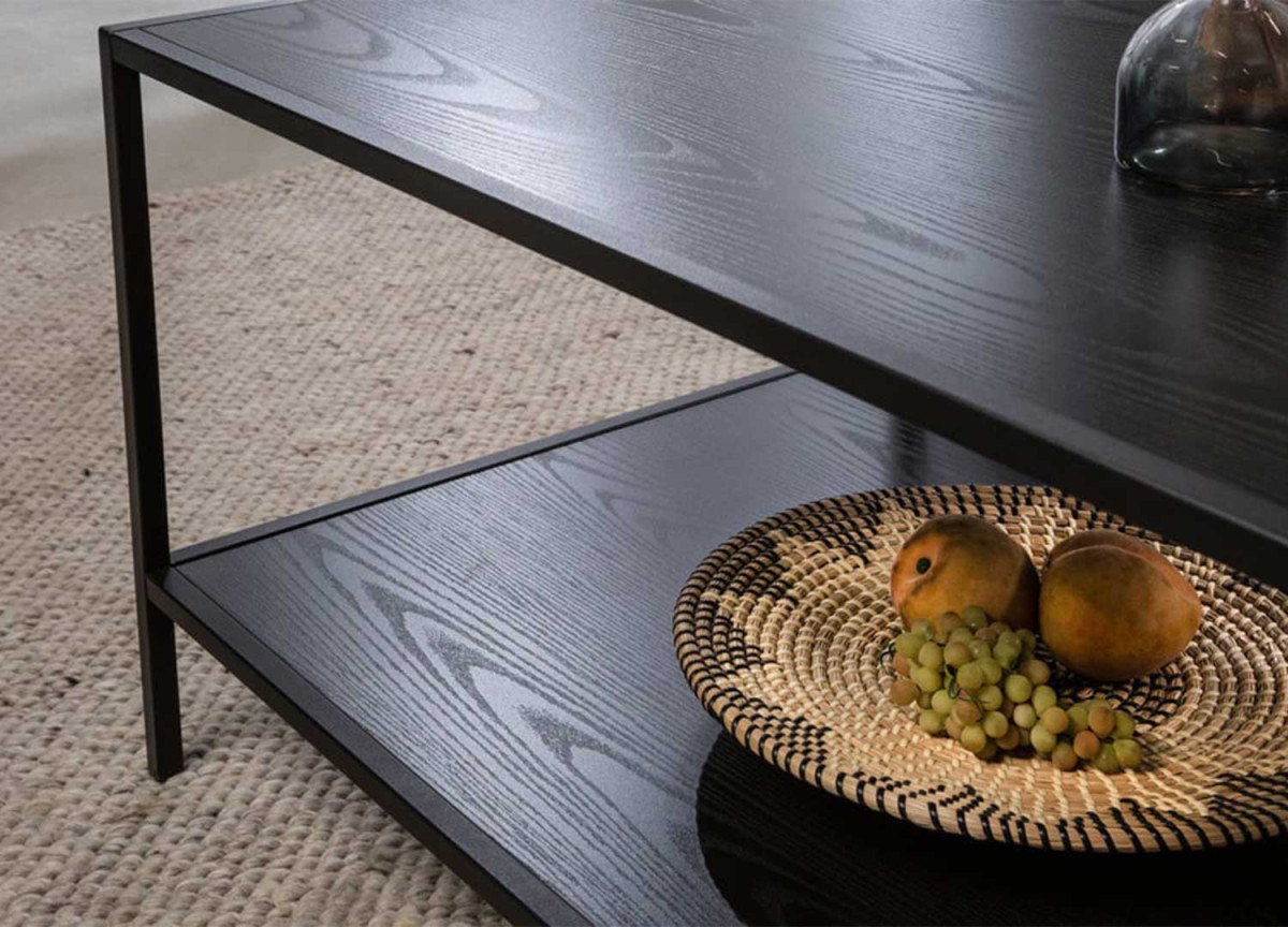 Table Basse Frêne Foncé et Métal Noir 120 cm