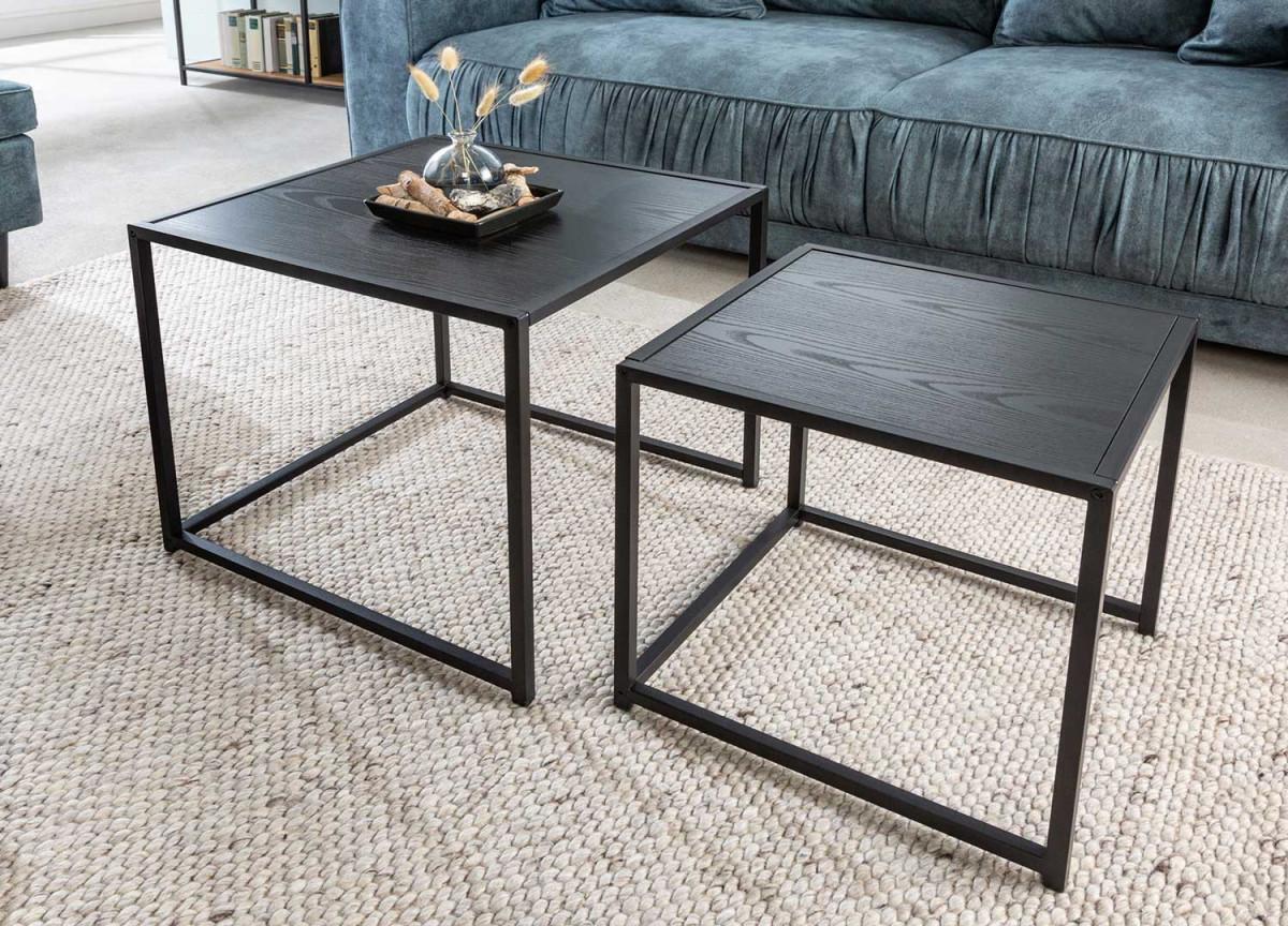 Table basse moderne emboîtable frêne foncé et métal