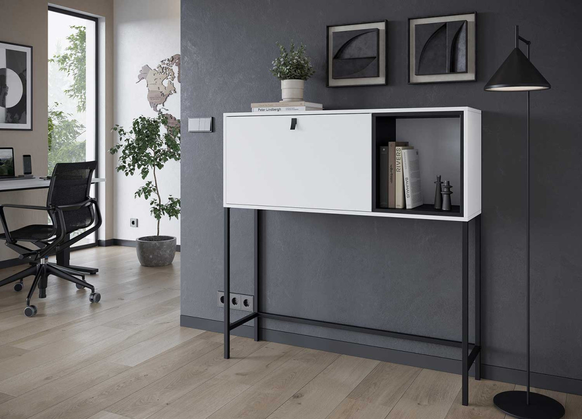 Meuble secrétaire blanc et métal noir