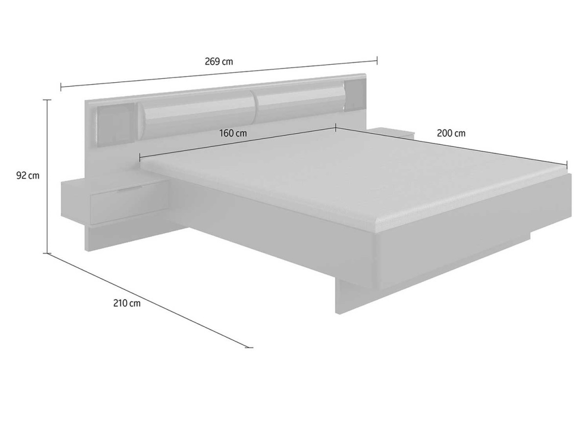 Lit adulte 160x200 avec tête de lit et éclairage LED