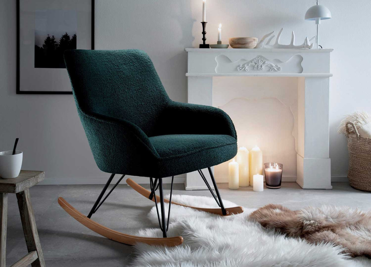 Fauteuil à bascule en tissu vert