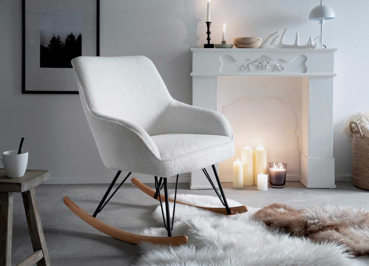 Fauteuil à bascule en tissu blanc