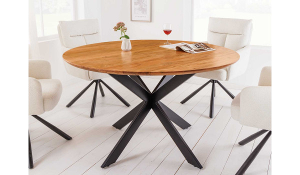 Table ronde en bois d'acacia et pied métal noir 130 cm