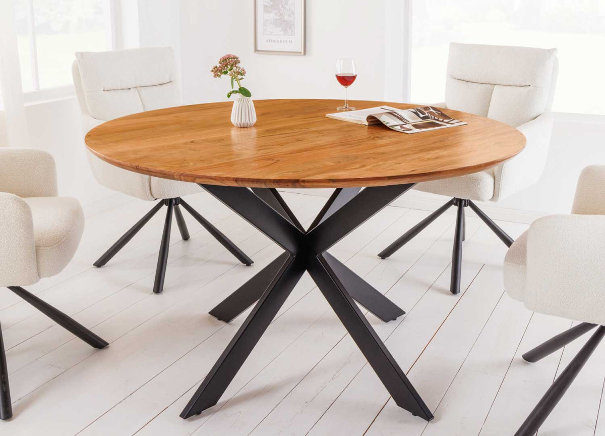 Table ronde en bois d'acacia et pied métal noir 130 cm