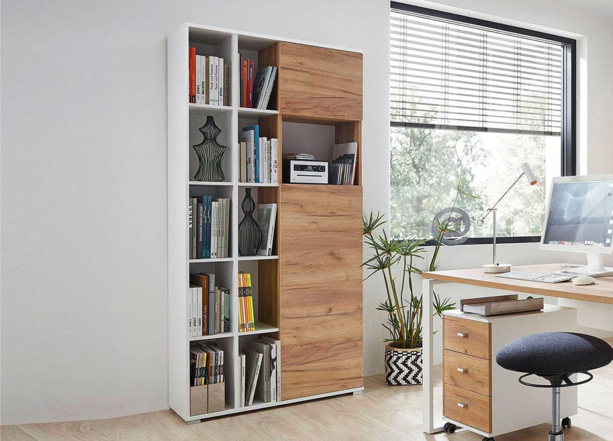 Armoire de bureau blanche et bois