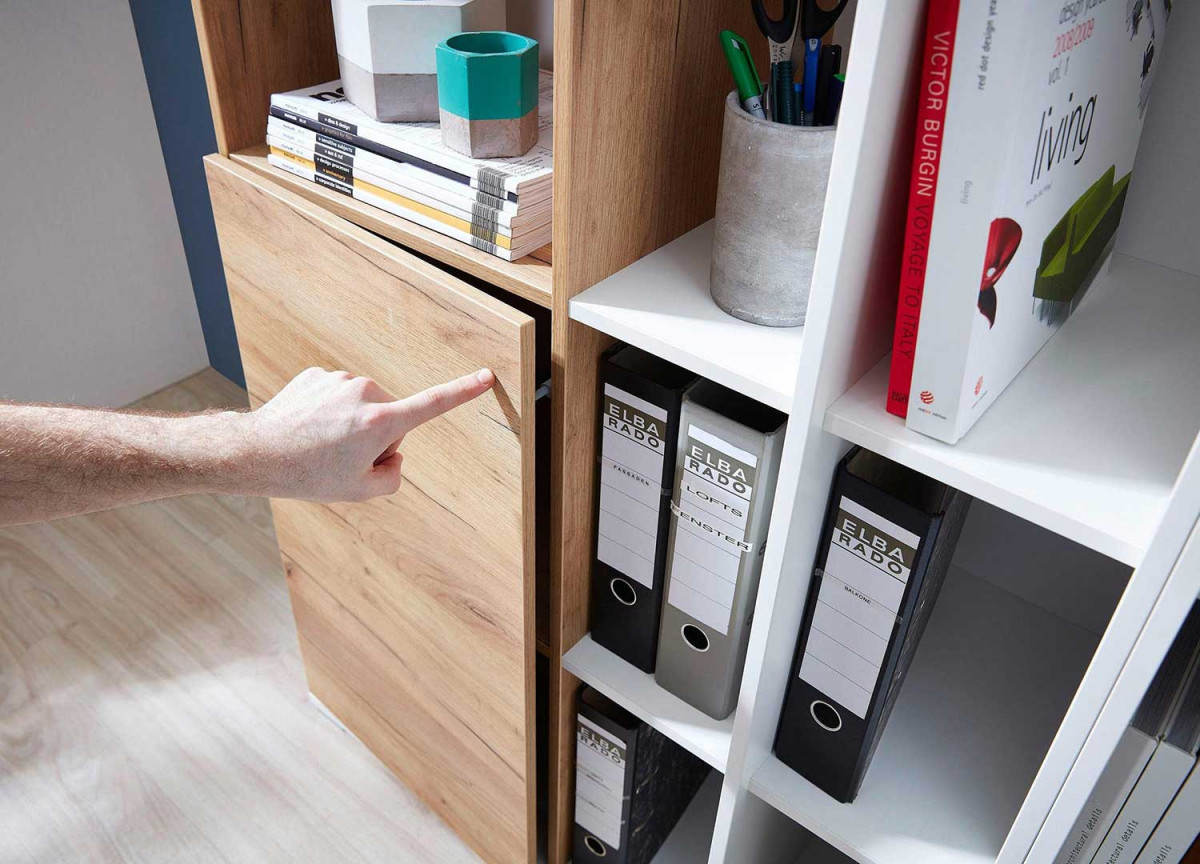 armoire de bureau blanche et bois