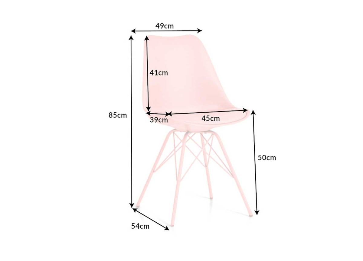 Chaise rose matelassée simili cuir rose / Pieds métal rose