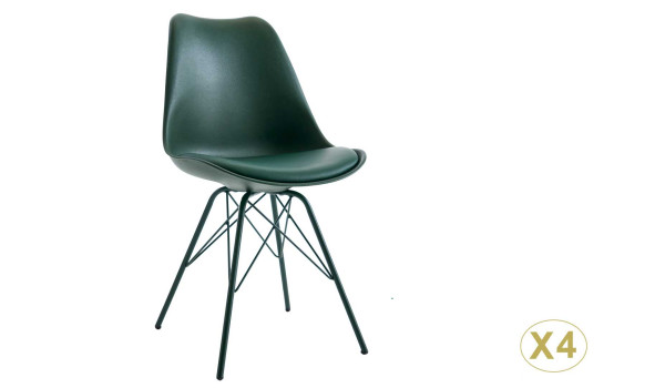 Chaise verte matelassée simili cuir vert / Pieds métal vert