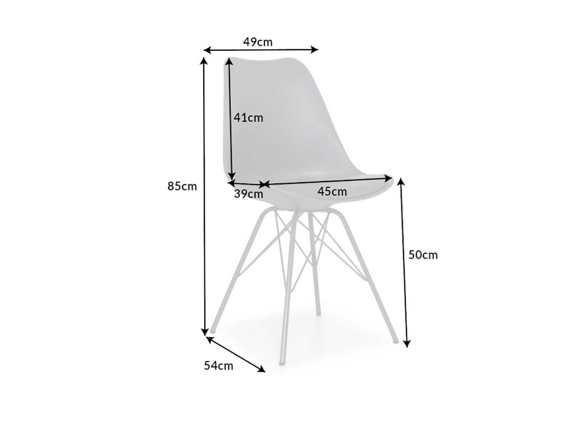 Chaise grise matelassée simili cuir gris / Pieds métal gris