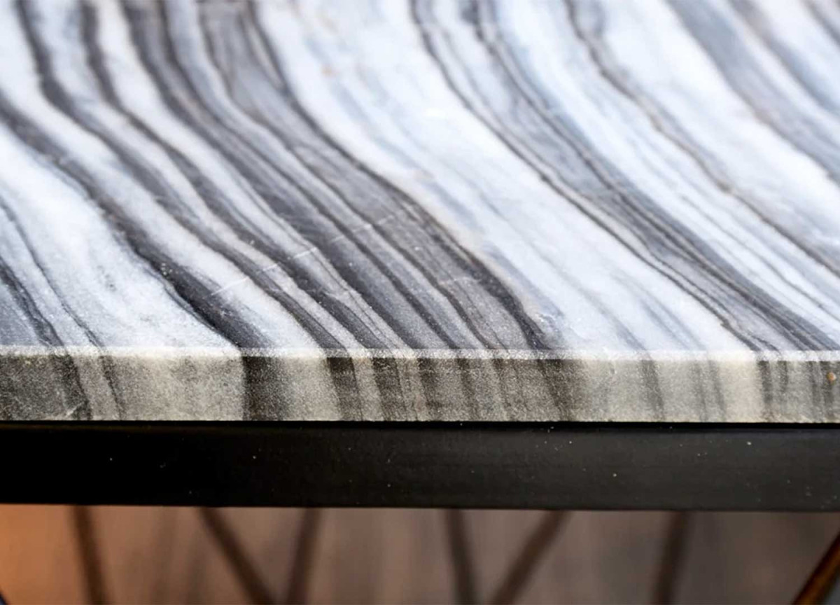 Bout de Canapé en Marbre Gris et Blanc