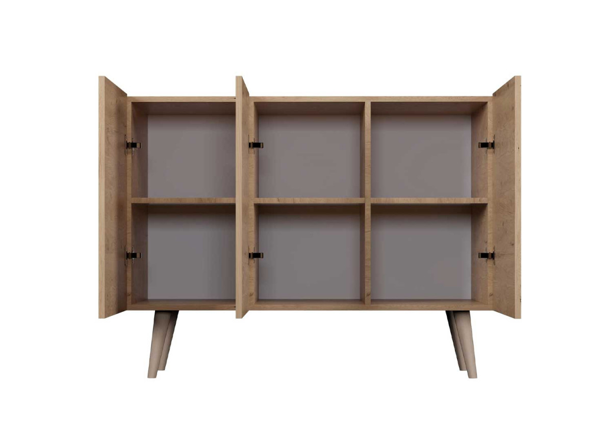 Buffet 3 portes 120 cm scandinave 6 compartiments