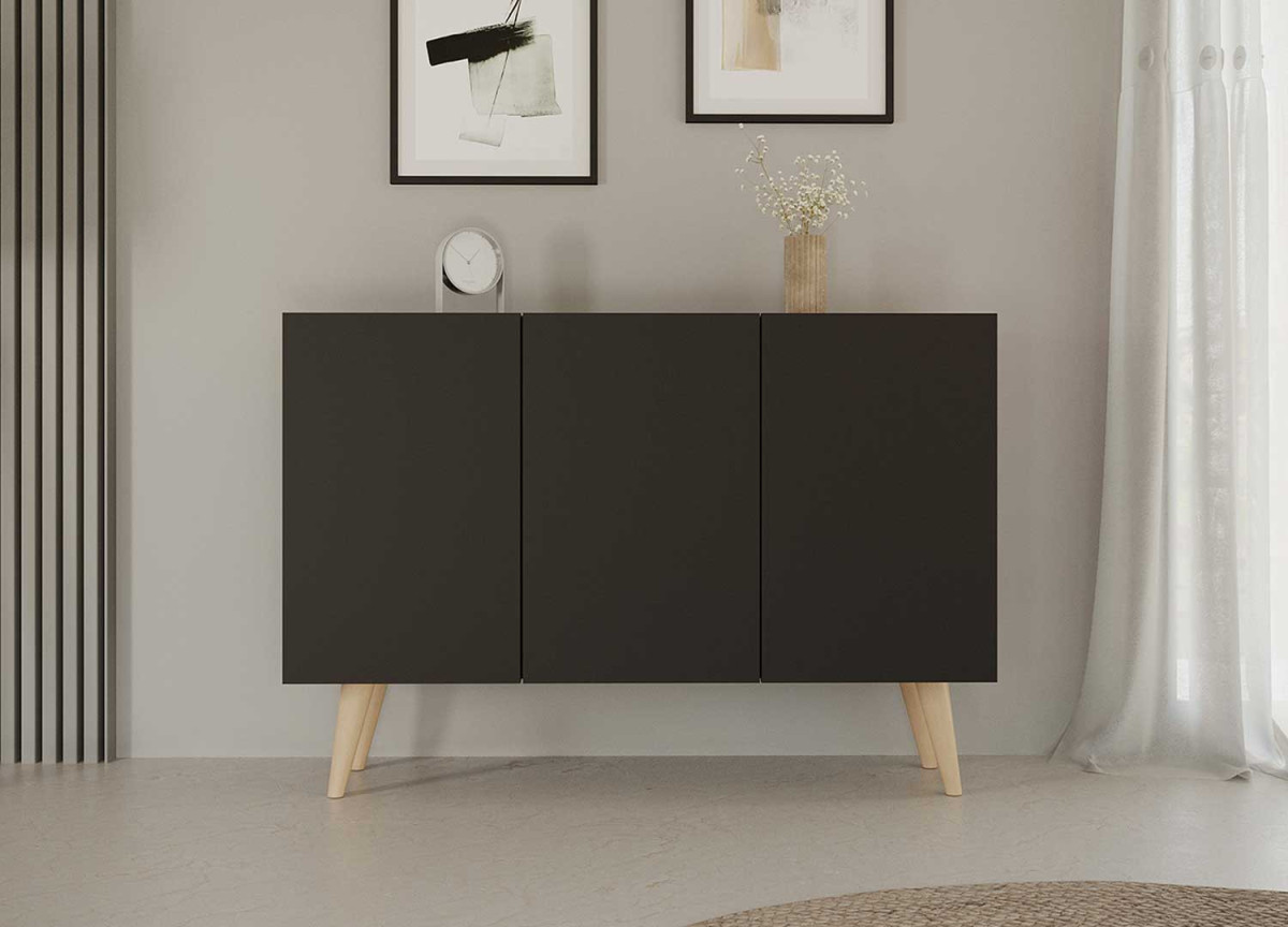 Buffet noir 3 portes 120 cm scandinave pas cher