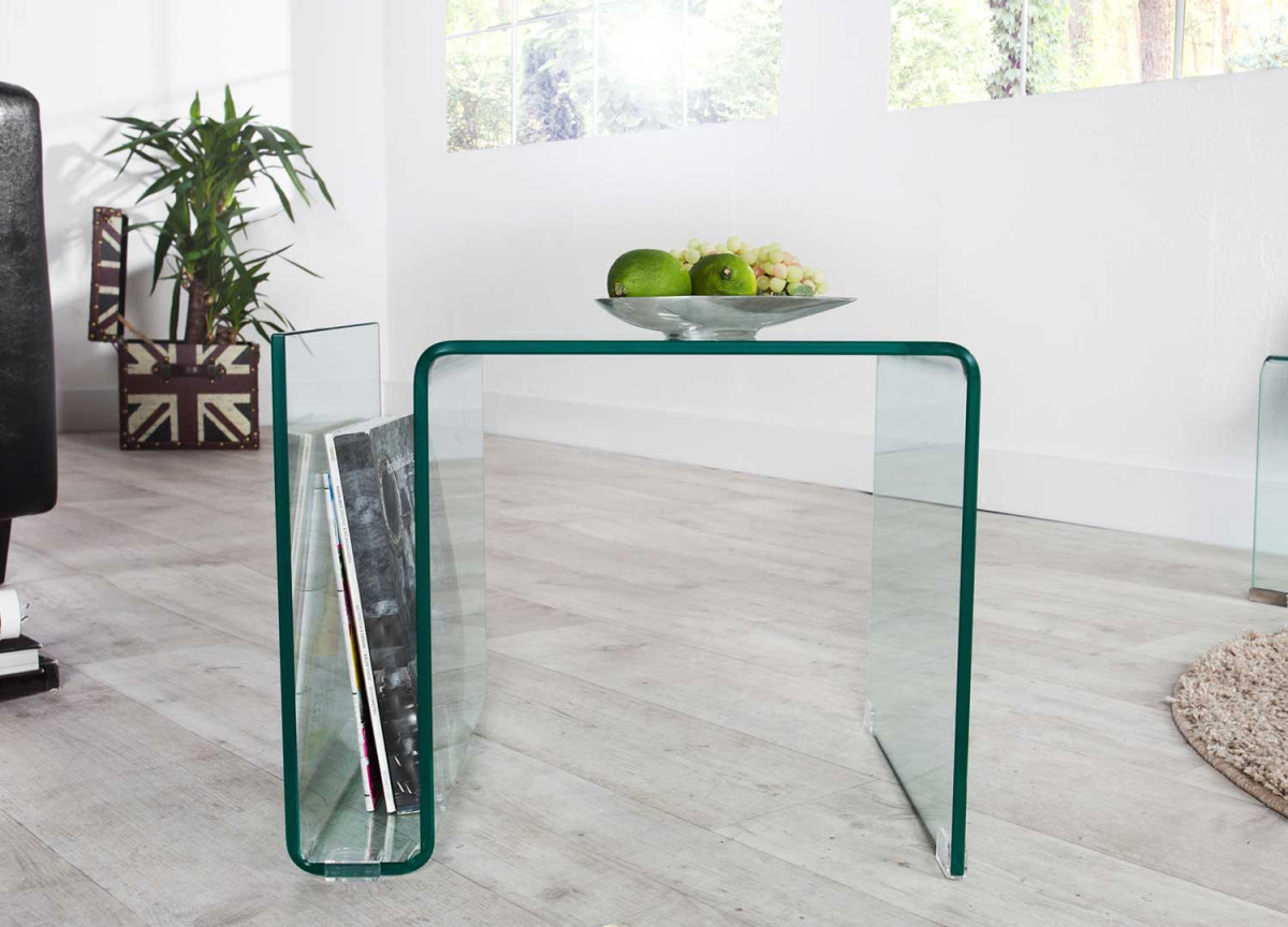 Table d'appoint porte revues en verre trempé
