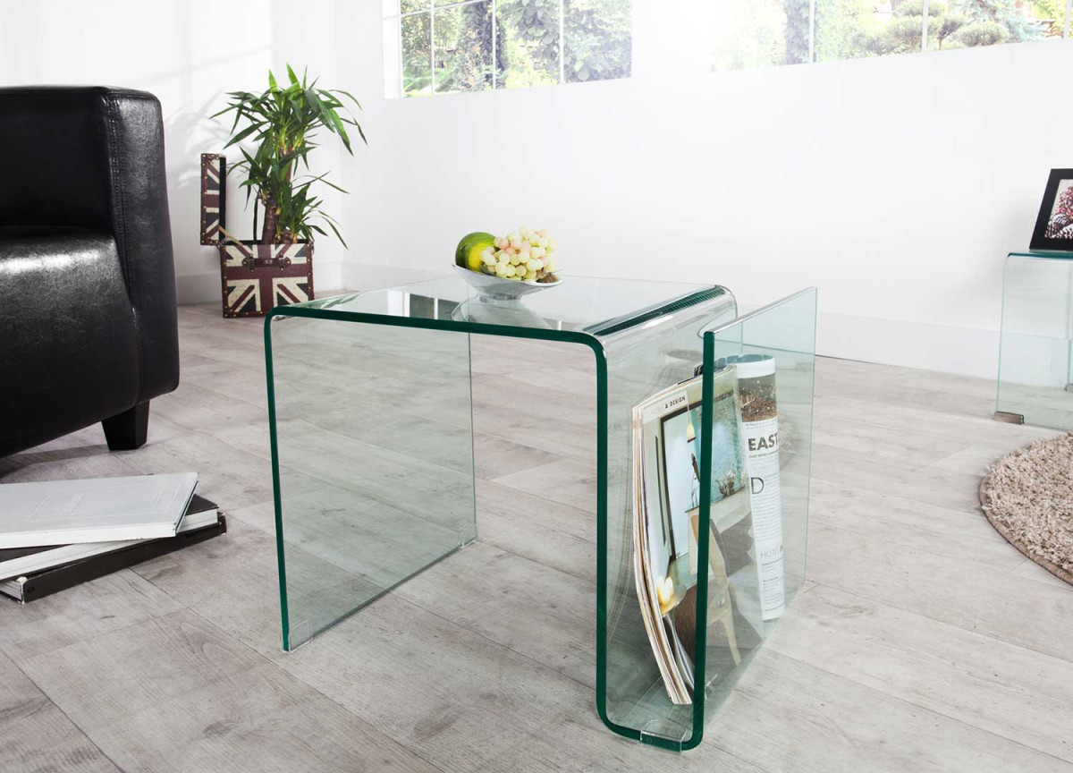 Table d'appoint porte revues en verre trempé