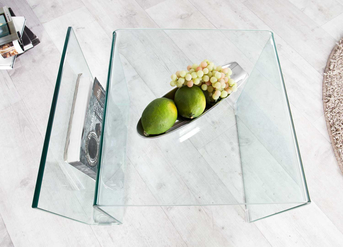 Table d'appoint porte revues en verre trempé