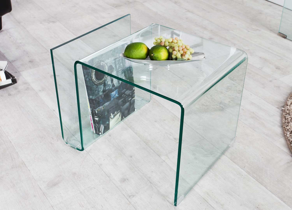 Table d'appoint porte revues en verre trempé