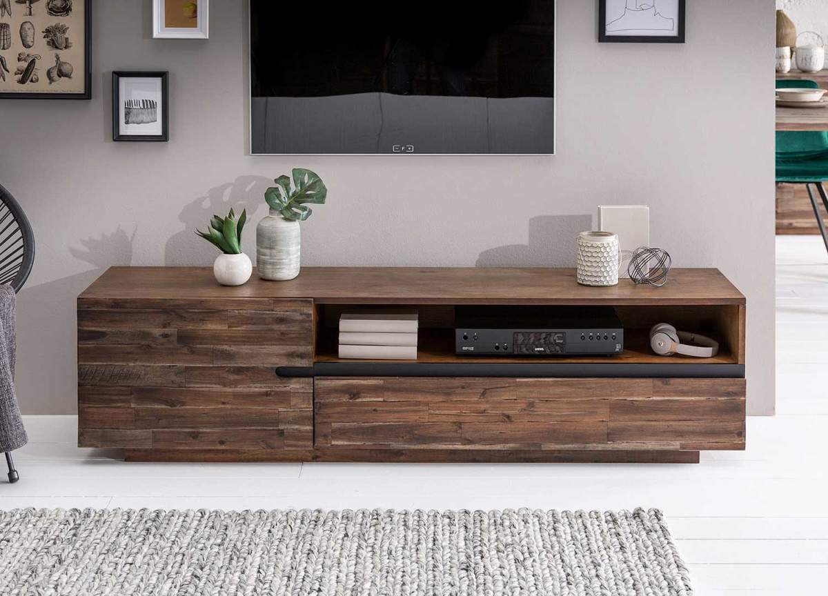 Meuble TV en bois d'acacia massif ancien