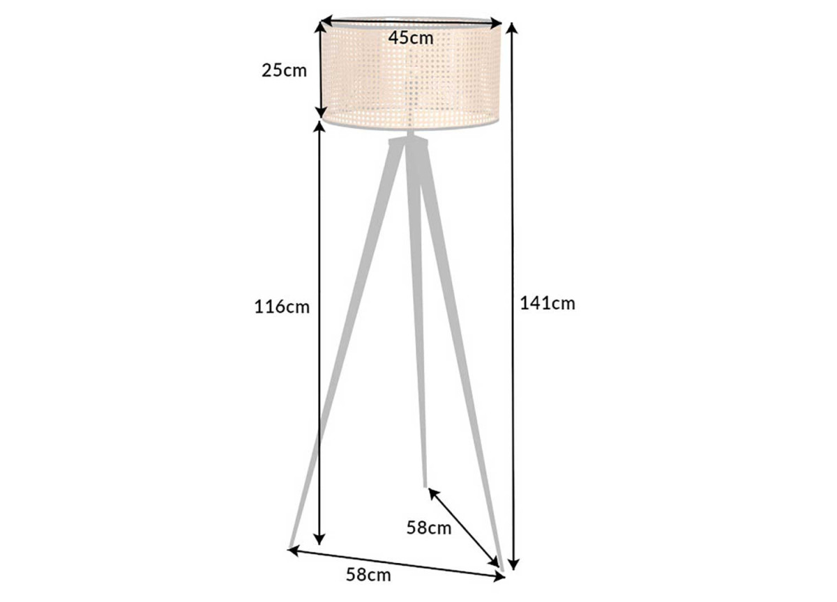 Lampadaire sur trépied et abat-jour en maille viennoise