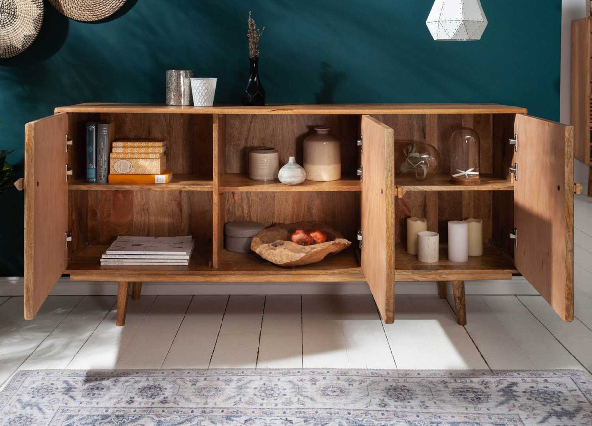 Buffet décoratif 160 cm en bois de manguier avec 6 compartiments