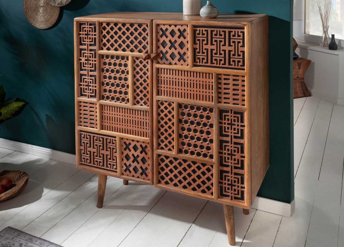 Commode décoratif 2 portes en bois de manguier style oriental
