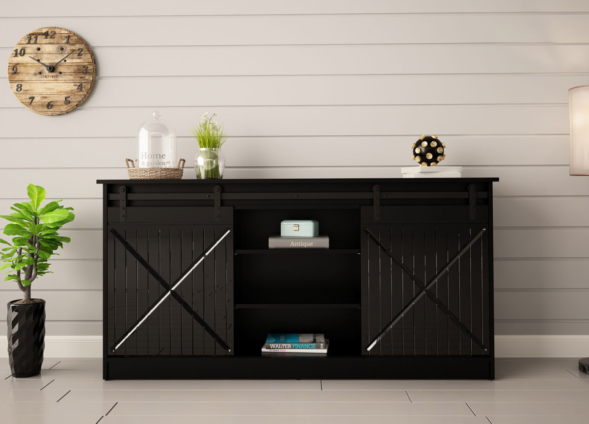 Buffet 2 portes coulissantes noir 160 cm