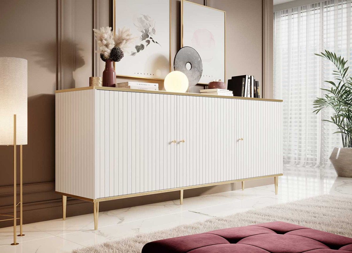 Buffet 3 portes blanc/doré 180 cm