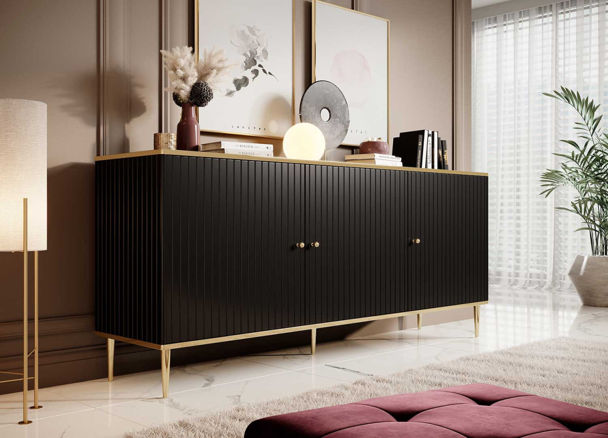 Buffet 3 portes noir/doré 180 cm