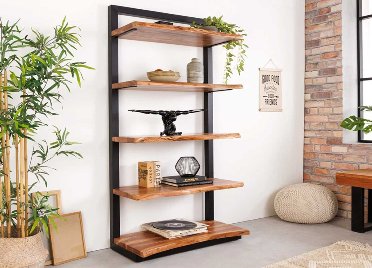 Bibliothèque en bois massif et métal