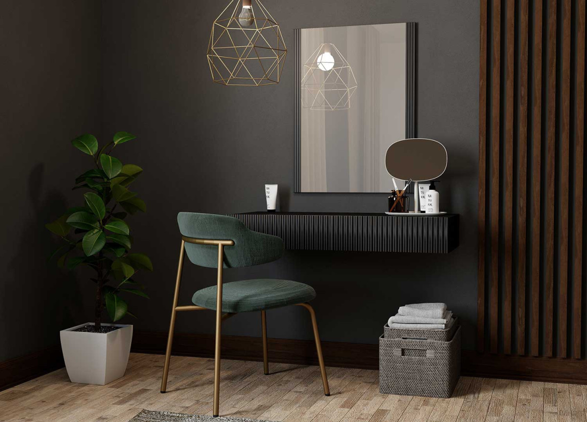 Coiffeuse ou console murale noire avec miroir