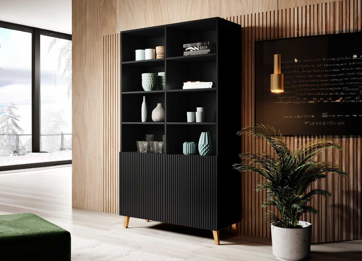 Grand meuble étagère noir design pas cher