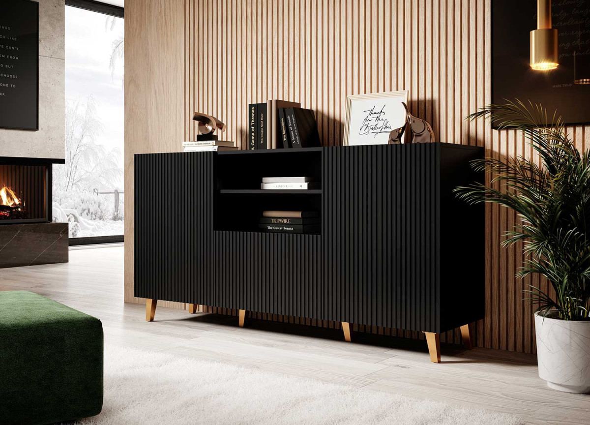 Meuble buffet noir design pas cher 150 cm