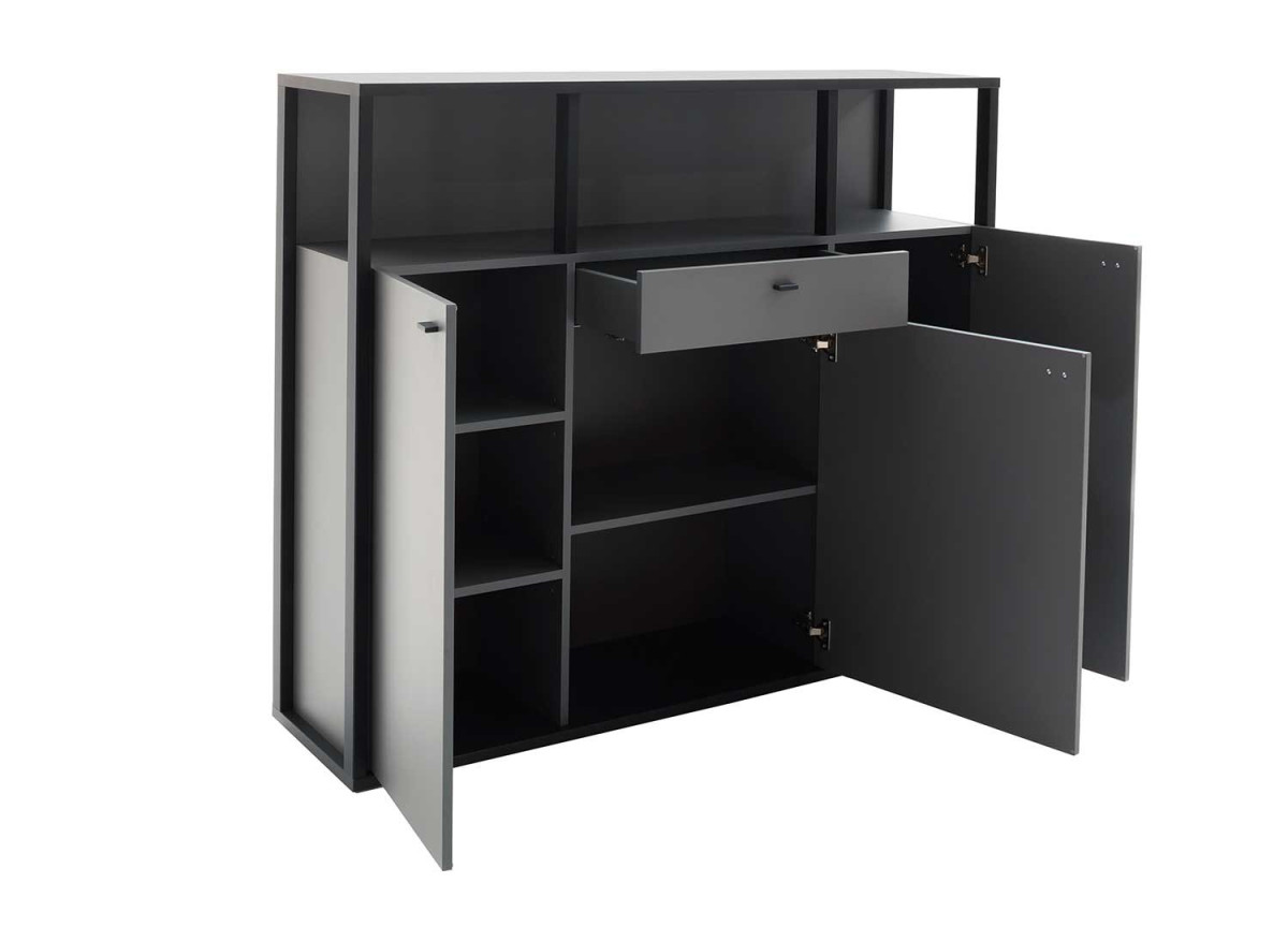 Meuble buffet haut gris moderne portes et tiroir