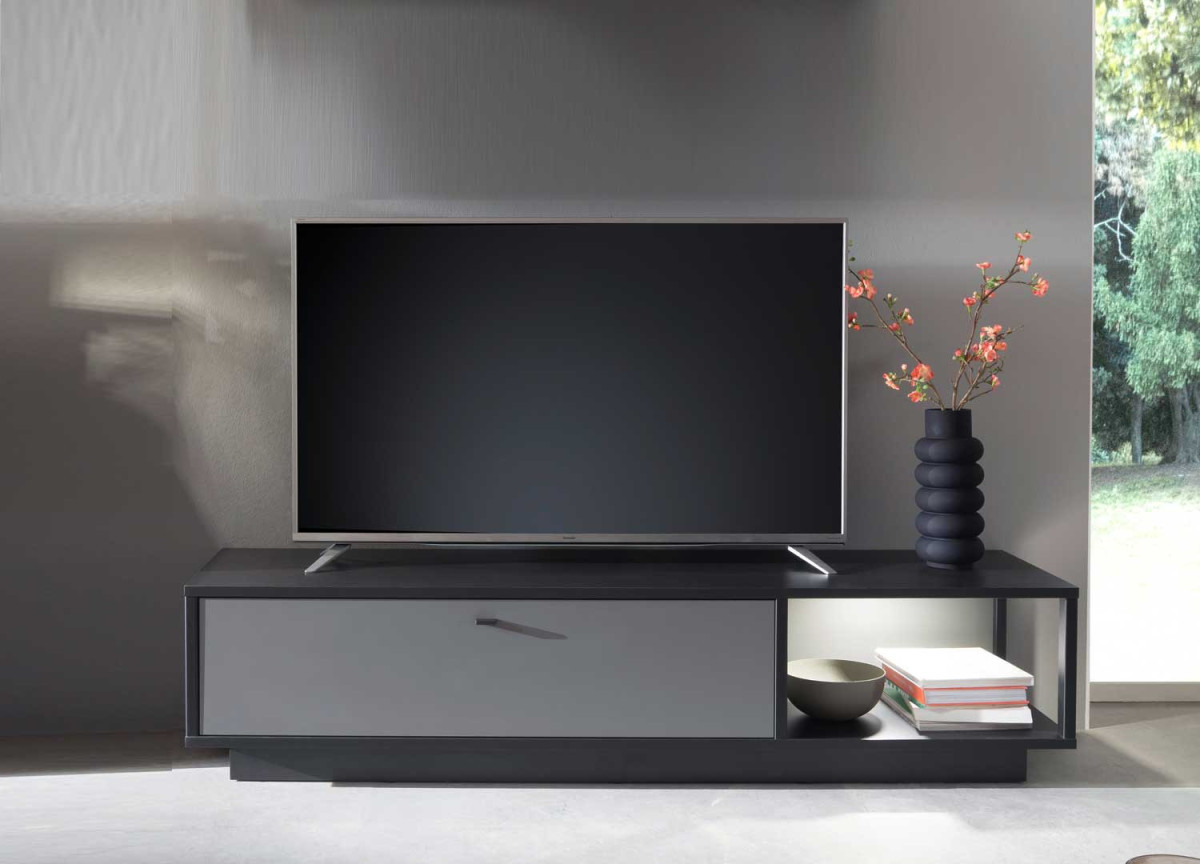 Long meuble TV gris anthracite moderne