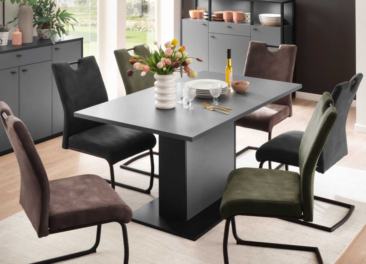 Table de repas grise anthracite moderne 160 cm