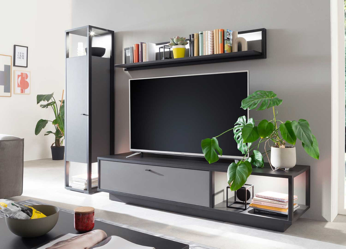 Composition TV mural gris anthracite moderne