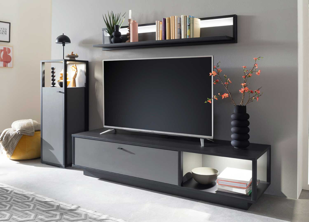 Ensemble TV mural gris anthracite moderne