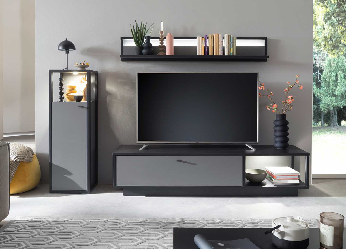 Ensemble TV mural gris anthracite moderne